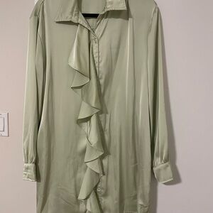 Elegant Light Green Ruffle Blouse Dress